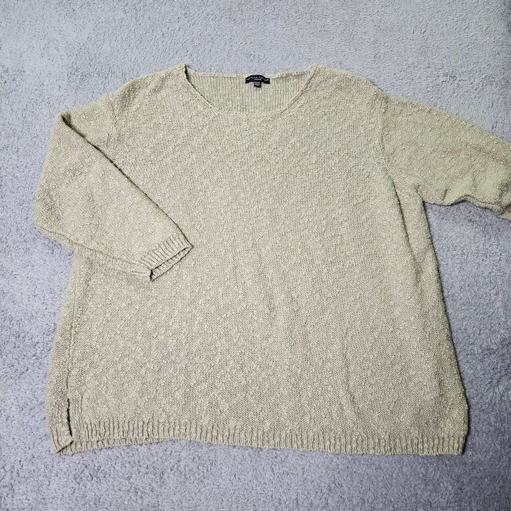 Carolyn Taylor Woman 1X Sweater Sage Green Ramie Cotton Knit 3/4 Sleeve Slub